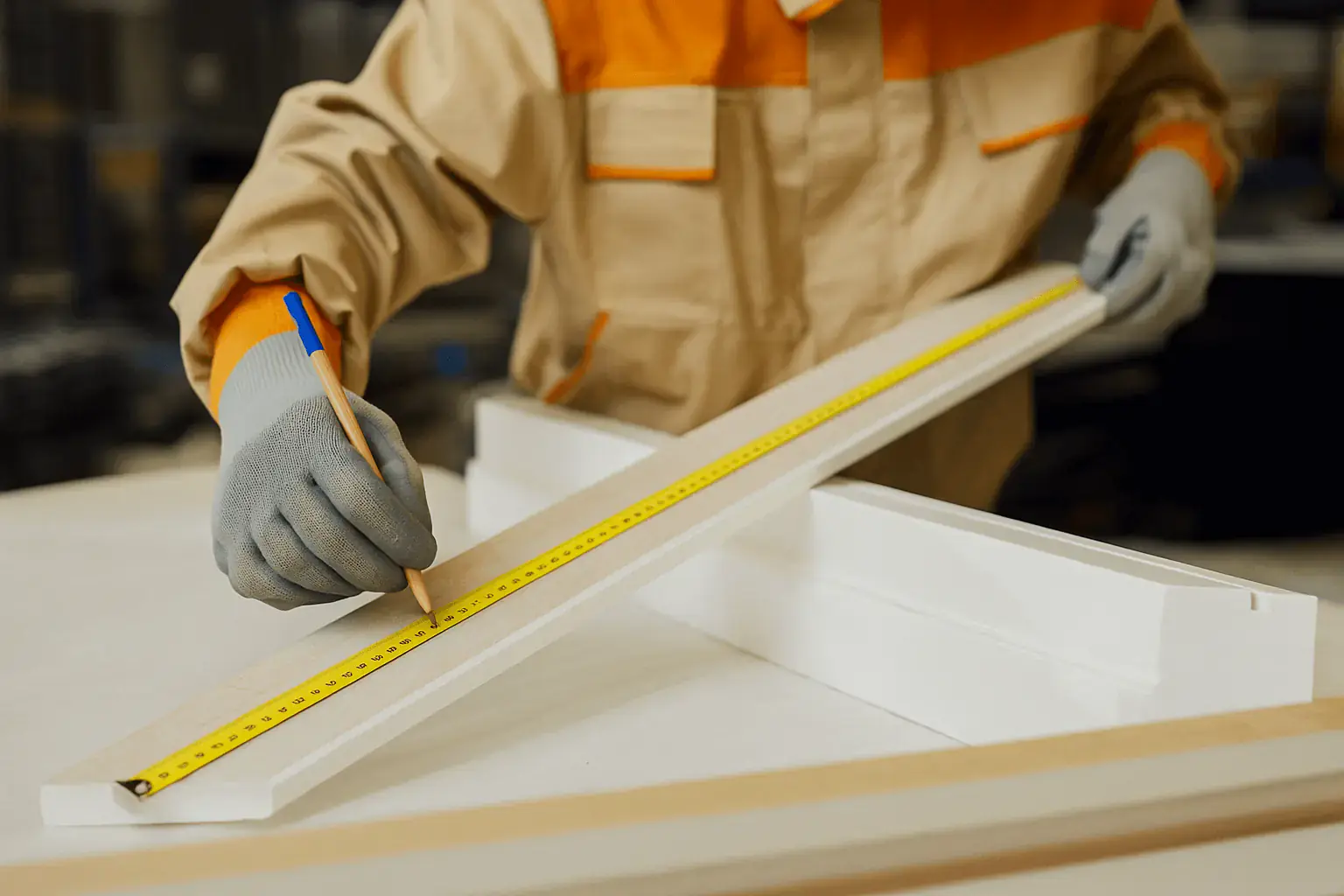 A beam saw and stacked boards on the AOG Interiors workshop floor in Industrial Area